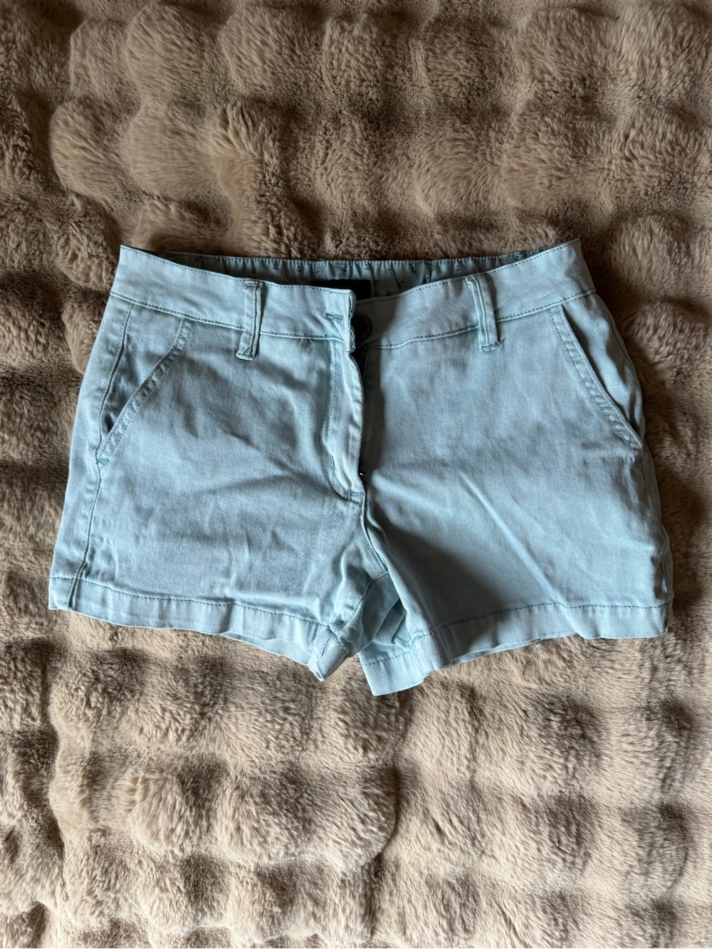 Light Blue Mid-Rise Cotton Blend Shorts